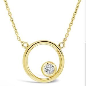 Sterling Silver Circle Pendant Necklace with CZ Stud NWT